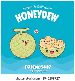Vintage food poster design with honeydew character.