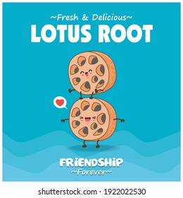 Vintage food poster design with lotus root character.