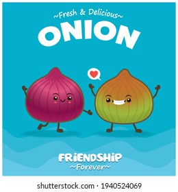 Vintage food poster design with onion character.