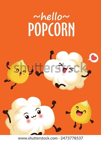 Vintage food poster design with popcorn character.