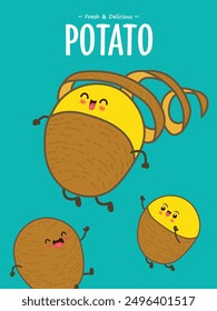 Vintage food poster design with potato character.