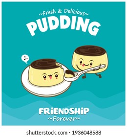 Vintage food poster design with pudding character.
