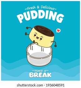 Vintage food poster design with pudding character.