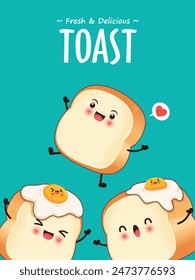 Vintage food poster design with toast character.