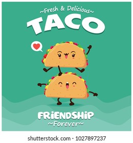 Vintage food poster design with vector taco character.