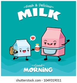 Vintage food poster design with vector milk character.
