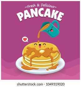 Vintage food poster design with vector pancake characters.