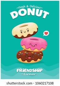 Vintage food poster design with vector donuts characters.