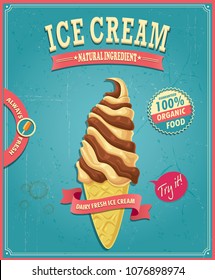 Vintage food poster design with vector ice cream.