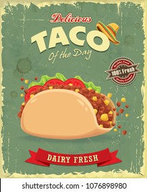 Vintage food poster design with vector Taco.