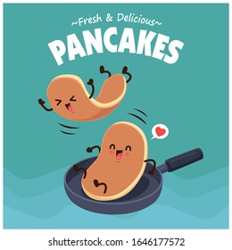 Vintage food poster design with vector pancakes character.