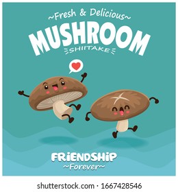 Vintage food poster design with vector mushroom character.