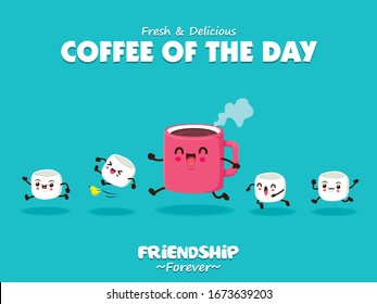 Vintage food poster design with vector coffee with marshmallows characters.