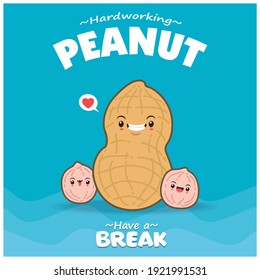 Vintage food poster design with vector peanut character.