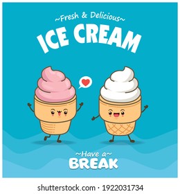 Vintage food poster design with vector ice cream character.