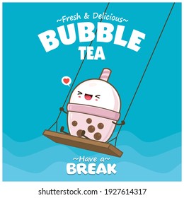 Vintage food poster design with vector bubble tea character.