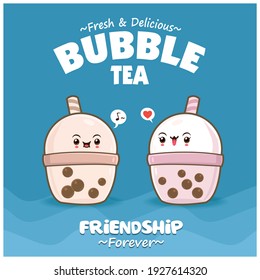 Vintage food poster design with vector bubble tea character.