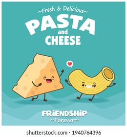 Vintage food poster design with vector cheese, pasta character. svg