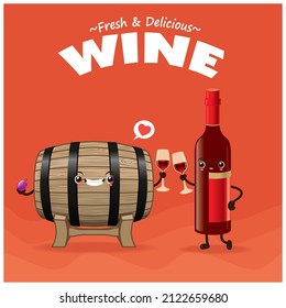 Vintage food poster design with vector wine character.