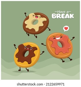 Vintage food poster design with vector donuts characters.
