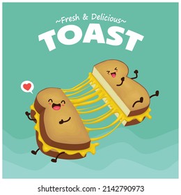 Vintage food poster design with vector toast characters.