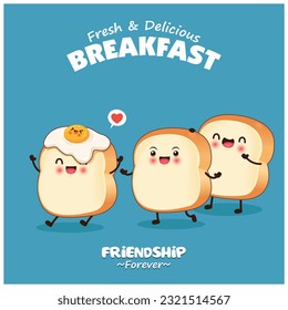 Vintage food poster design with vector egg and toast characters.