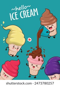 Vintage food poster design with vector ice cream character.