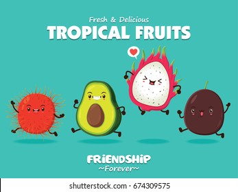 Vintage food poster design with vector lemon, water melon, grapes, cherry character.