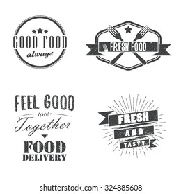 Vintage food related labels, badges, logos, signs, design elements. Vector.