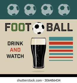 Vintage football beer vector illustration poster, isolated. Football party poster. Retro bachelor party poster.