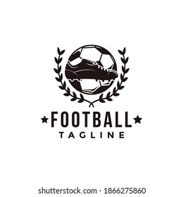 Vintage Football soccer sport team club league logo with ball and shoe concept icon vector on white background