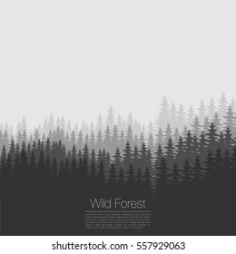 Vintage forest design template. Vector. Coniferous forest silhouette template. Woods illustration.