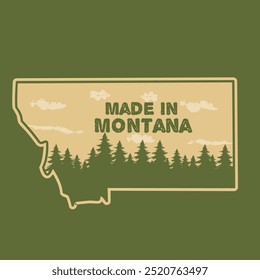 Antiguas Forest Illustration 'Made in Montana' - Diseño rústico para amantes de la Naturaleza