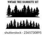 Vintage forest pine trees silhouette vector, Set of Pine tree silhouette forest, pine trees bundle