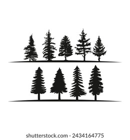 Vintage forest pine trees silhouette vector, Set of Pine tree silhouette forest
