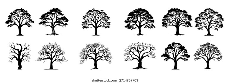 vintage forest pine trees silhouette vector set of pine