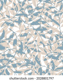 Vintage forest seamless leaves pattern. Botanical retro background. Vector tile for textile design, abstract branches and leaves on white background.Can be used for wallpaper, textile