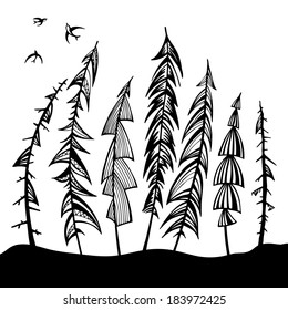 Vintage forest set. Hand drawn vector illustration. Design element.