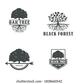 vintage forest tree logo design vector