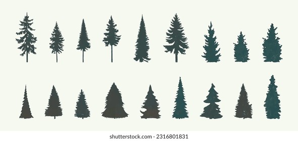 Plantilla de diseño de silueta de árbol de bosques de época Ilustración vectorial