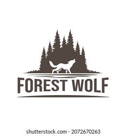 Vintage Forest and Wolf Logo Template