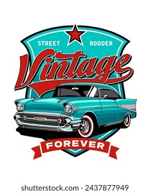 Vintage Forever Car Illustration Design