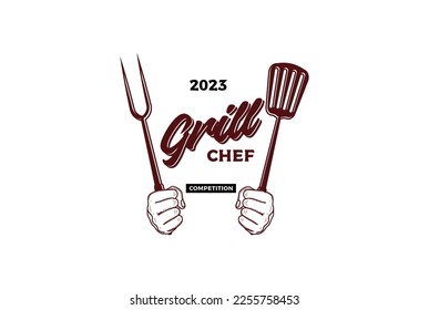 Vintage Fork and Spatula for BBQ Barbecue Grill Chef Competition Logo Design