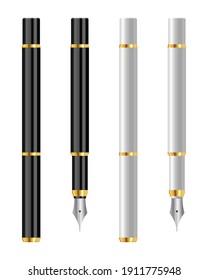 Vintage fountain pens in realistic style vector illustration