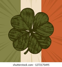 Vintage four leaf clover etching style vector illustration