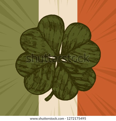 Vintage four leaf clover etching style vector illustration