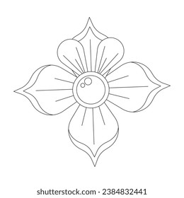 Vintage four petals flower black and white 2D line cartoon object. 1970s vibes plant isolated vector outline item. Boho botanic surreal. Enchanted bohemian floral monochromatic flat spot illustration