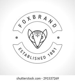 Vintage Fox face Line art logotype emblem symbol. Can be used for labels, badges, stickers, logos vector illustration.