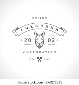 Vintage Fox face Line art logotype emblem symbol. Can be used for labels, badges, stickers, logos vector illustration.