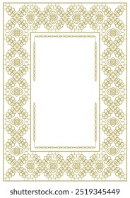 Vintage frame in A4 format with wide golden ornament and additional rim. Vector illustration